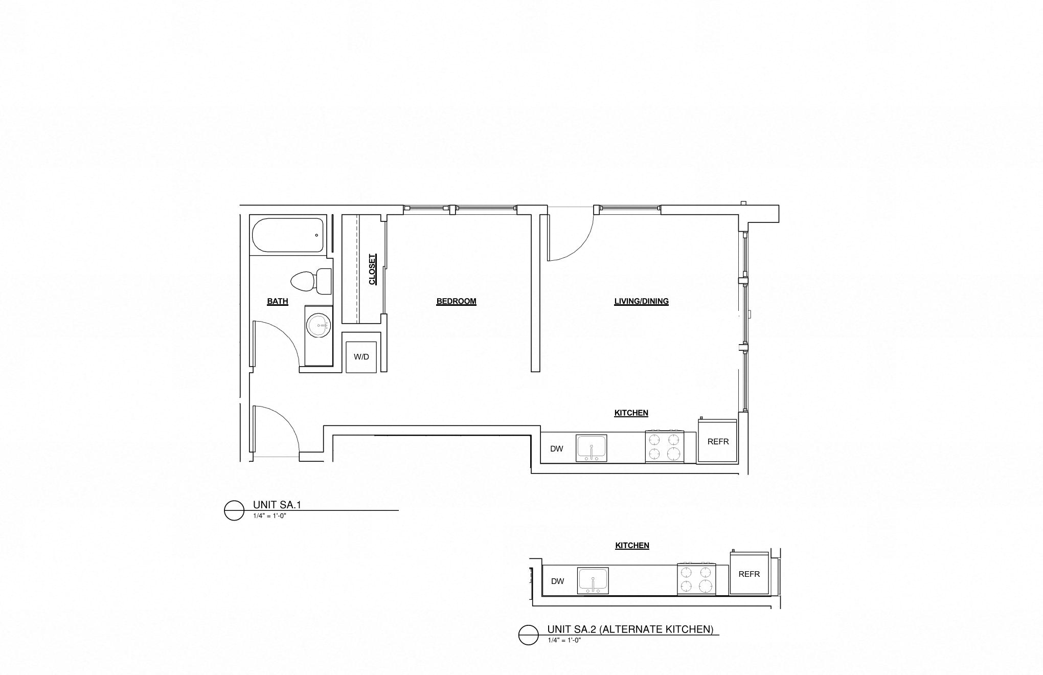 Floor plan for 1 bed, 1 bath, 526 sqft